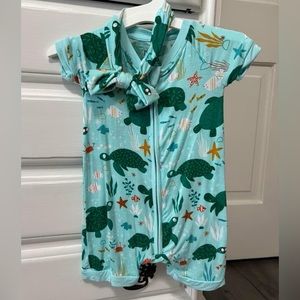 Little Sleepies Sea Turtles Shorty & Luxe Bow Headband